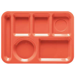284-TL152RO Plastic Rectangular Tray w/ (6) Compartments, 14" x 10", Rio Orange