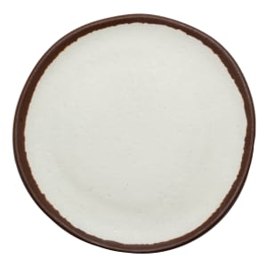 284-P101CRM 10 1/2" Round Melamine Dinner Plate, Cream w/ Brown Trim