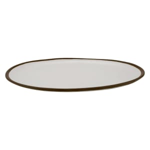 284-P129CRM 11 3/4" x 9 1/4" Oval Pottery Market Dinner Plate - Melamine, Cream w/ Brown Trim