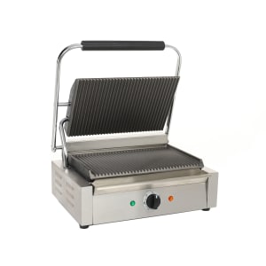 122-PGSG14 Single Commercial Panini Press w/ Cast Iron Grooved Plates, 120v