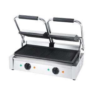 122-PGDG19 Double Commercial Panini Press w/ Cast Iron Grooved Plates, 120v