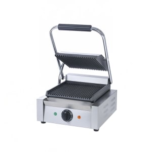 122-PGSG9 Single Commercial Panini Press w/ Cast Iron Grooved Plates, 120v