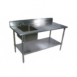 416-EPT6R53060GSKL 60" Prep Table w/ Left-Side Sink & Deck Mount Faucet, Galvanized Undershelf