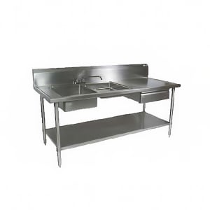 416-EPT6R10DL2B72L 72" Prep Table w/ (1) 16x20x8" & (1) 16x 20x4" Left-Side Bowl, Deck Mount