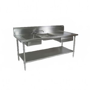 416-EPT6R10DL2B96L 96" Prep Table w/ (1) 16x20x8" & (1) 16x 20x4" Left-Side Bowl, Deck Mount