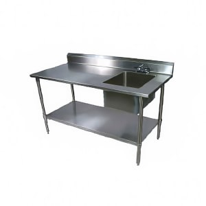 416-EPT6R53060GSKR 60" Prep Table w/ Right-Side Sink & Deck Mount Faucet, Galvanized Und...
