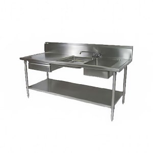 416-EPT6R10DL2B96R 96" Prep Table w/ (1) 16x20x8" & (1) 16x 20x4" Right-Side Bowl, Deck Mount
