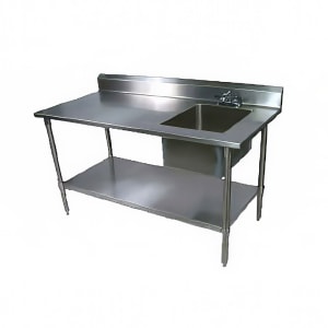 416-EPT6R53072GSKR 72" Prep Table w/ Right-Side Sink & Deck Mount Faucet, Galvanized Undershelf