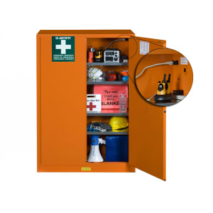 332-860002 4 Shelf Emergency Preparedness Storage Cabinet w/ Power Strip  - Steel, Orange