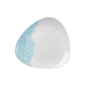 893-MAATTR91 9" Triangular Vintage Prints Med Tiles Plate - Ceramic, Aquamarine Accents