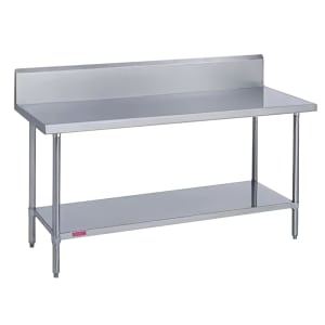 212-3142413210R 132" 14 ga Work Table w/ Undershelf & 300 Series Stainless Top, 9 1/2" Backsplash