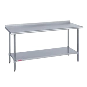 212-314241322R 132" 14 ga Work Table w/ Undershelf & 300 Series Stainless Top, 1 1/8" Backsplash