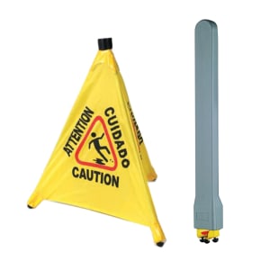 080-CSFSET 19 3/4" Wet Floor Safety Cone w/ Wall Mount Storage Tube - Pop Up, Yellow