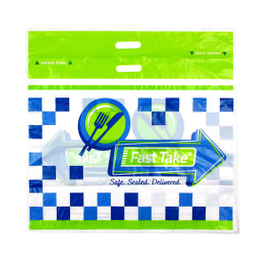909-FT242011P Fast Take® Tamper-Evident Carryout Bag w/ Handle - 24"W x 20"L, Printed