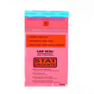 909-LABA610RST Lab Seal® "STAT" Specimen Bags w/ Removable Biohazard Symbol - 10" x 6", Polyethylene, Red Tint