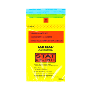 909-LABA610YST Lab Seal® "STAT" Specimen Bags w/ Removable Biohazard Symbol - 10" x 6", Polyethylene, Yellow Tint