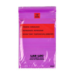 909-LABZ69PU Lab-Loc® Specimen Bags w/ Removable Biohazard Symbol - 6" x 9", Polyethylene, Purple