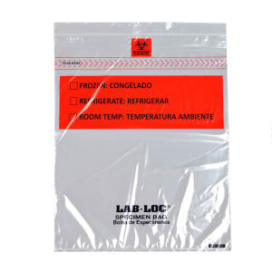909-LABZ1215B Lab-Loc® Specimen Bags w/ Removable Biohazard Symbol - 12" x 15", Polyethylene, Clear