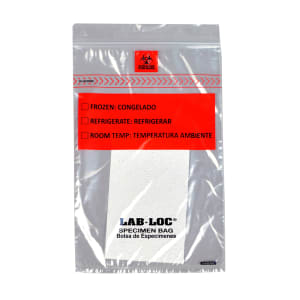 909-LABZ69BA Lab-Loc® Specimen Bags w/ Removable Biohazard Symbol & Pad - 6" x 9", Polyethylene, Clear