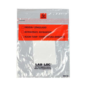 909-LABZ1215BA Lab-Loc® Specimen Bags w/ Removable Biohazard Symbol & Pad - 12" x 15", Polyethylene, Clear