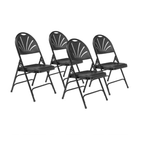 955-1110 Folding Chair w/ Black Plastic Fan Back & Seat - Steel Frame, Black