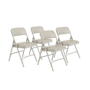 955-1202 Folding Chair w/ Warm Gray Vinyl Back & Seat - Steel Frame, Gray