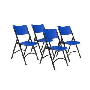 955-604 Folding Chair w/ Blue Plastic Back & Seat - Steel Frame, Black