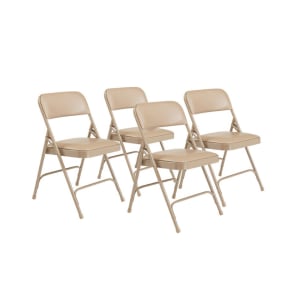 955-1201 Folding Chair w/ French Beige Vinyl Back & Seat - Steel Frame, Beige
