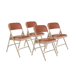 955-1203 Folding Chair w/ Honey Brown Vinyl Back & Seat - Steel Frame, Beige