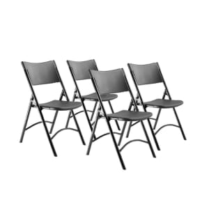 955-610 Folding Chair w/ Black Plastic Back & Seat - Steel Frame, Black