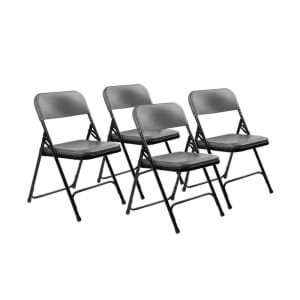 955-820 Folding Chair w/ Charcoal Plastic Back & Seat - Steel Frame, Black
