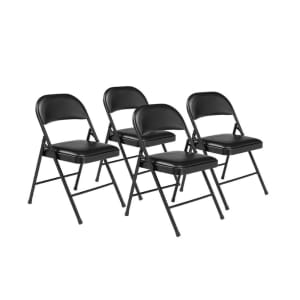 955-950 Folding Chair w/ Black Vinyl Back & Seat - Steel Frame, Black