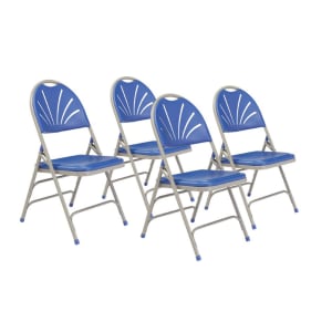 955-1105 Folding Chair w/ Blue Plastic Fan Back & Seat - Steel Frame, Gray