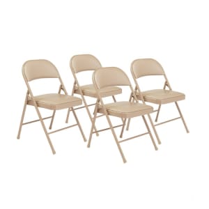 955-951 Folding Chair w/ Beige Vinyl Back & Seat - Steel Frame, Beige