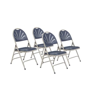 955-1115 Folding Chair w/ Dark Blue Plastic Fan Back & Seat - Steel Frame, Gray