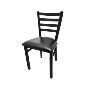 256-SL1160 Dining Chair w/ Ladder Back & Black Vinyl Seat - Steel Frame, Black
