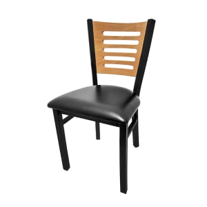 256-SL21505 Dining Chair w/ Horizontal Slat Back & Black Vinyl Seat - Steel Frame, Black