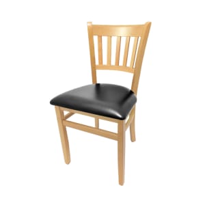 256-WC102NT Dining Chair w/ Vertical Slat Back & Black Vinyl Seat - Beechwood Frame, Natural...