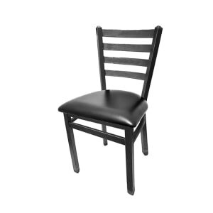 256-SL2160SV Dining Chair w/ Ladder Back & Black Vinyl Seat - Steel Frame, Silver Vein