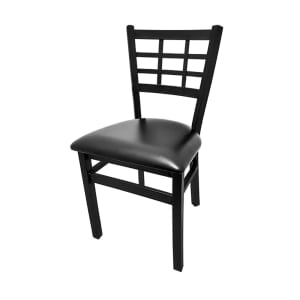 256-SL2163 Dining Chair w/ Window Pane Back & Black Vinyl Seat - Steel Frame, Black