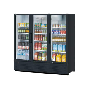 083-TGM72SDHBN 78" Super Deluxe Three Section Glass Door Merchandiser - (3) Left/Right Hinge Doors, Black, 115v