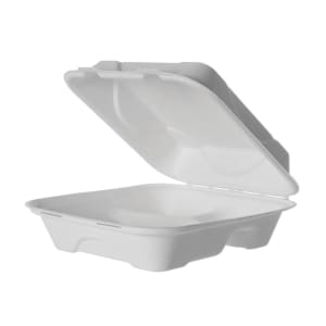 188-EPHC83NFA Vanguard® (3) Compartment Hinged Lid Food Container - 8" x 8" x 3", Molded Fiber