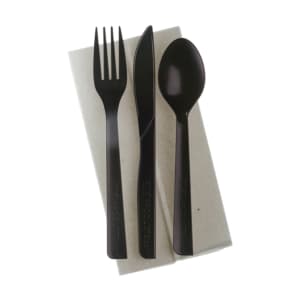 188-EPS115 BlueStripe™ Disposable Cutlery Set - Polystyrene, Black