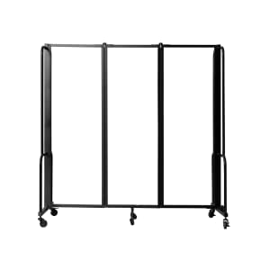 955-RDB63FA 72"L Portable Room Divider w/ (3) Frosted Acrylic Panels & Black Frame - 6'H