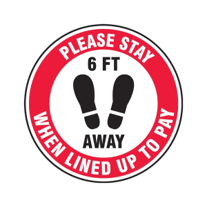 393-MFS356 17" Round Slip-Gard™ Social Distancing Floor Sign - Vinyl w/ Adhesive Backing