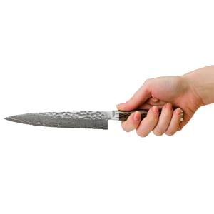 194-TDM0722 Serrated Utility Knife, 6 1/2" Damascus Blade w/ Walnut Handle