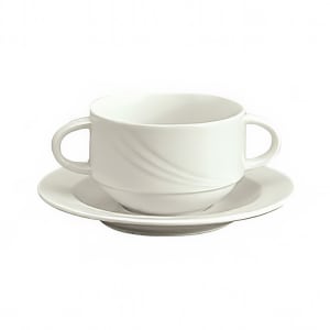 024-9182730 9 1/2 oz Round Porcelain Soup Cup - Donna Pattern, White