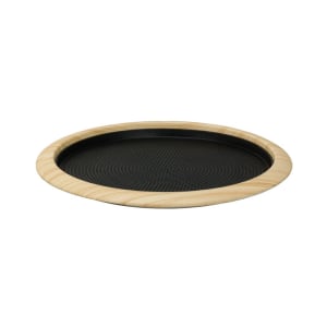 482-TR1412RILW 14" Round Non Slip Serving Tray - Stainless Steel, Light Wood