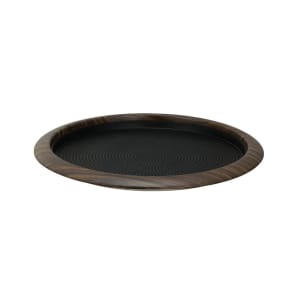 482-TR1412RIDW 14" Round Non Slip Serving Tray - Stainless Steel, Dark Wood