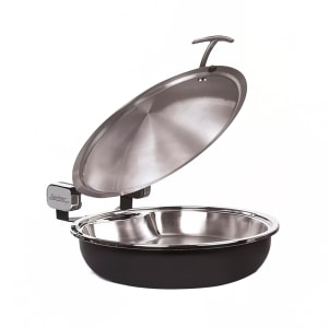 315-2382836 15 1/4" Steel Sauteuse Pan Chafing Dish - Induction Ready, Titanium w/ Chrome Accents